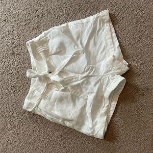 Express super high waisted belted linen-blend cuffed shorts white